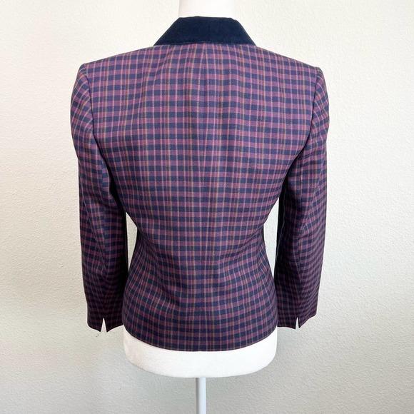 Pendleton Vintage Wool Burgundy Plaid Velvet Collar Button Blazer Jacket 8P - Picture 4 of 8